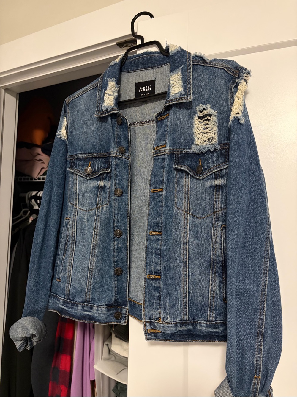 Almost Famous Distressed Medium Blue Denim Jacket